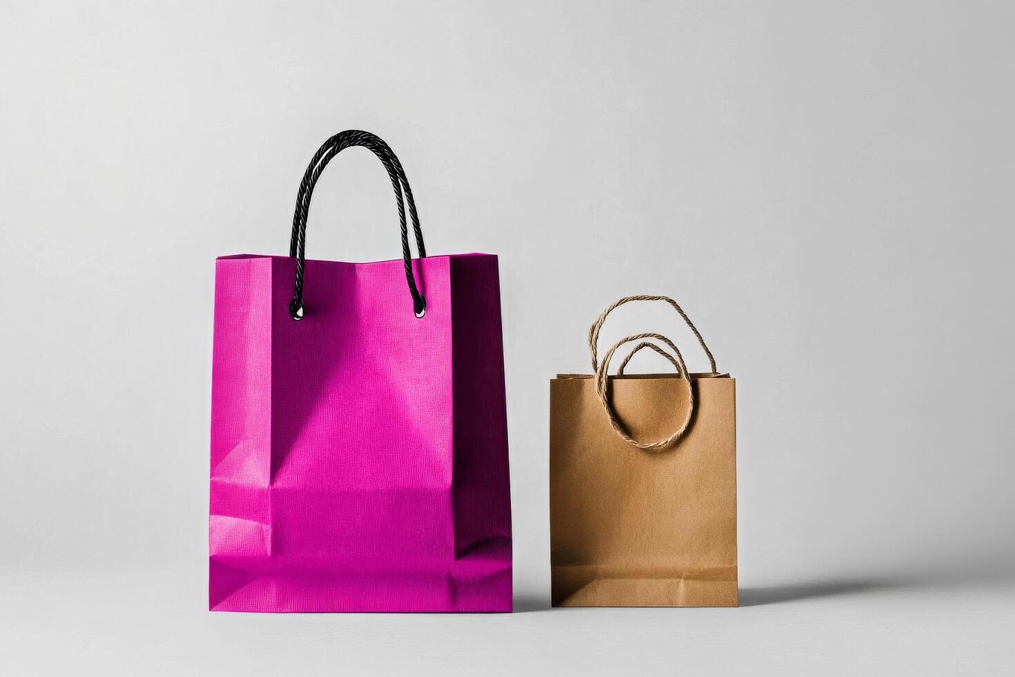 Stylish Pink Shopping Bag Displayed Against a Minimalist Background With Shadows. photo