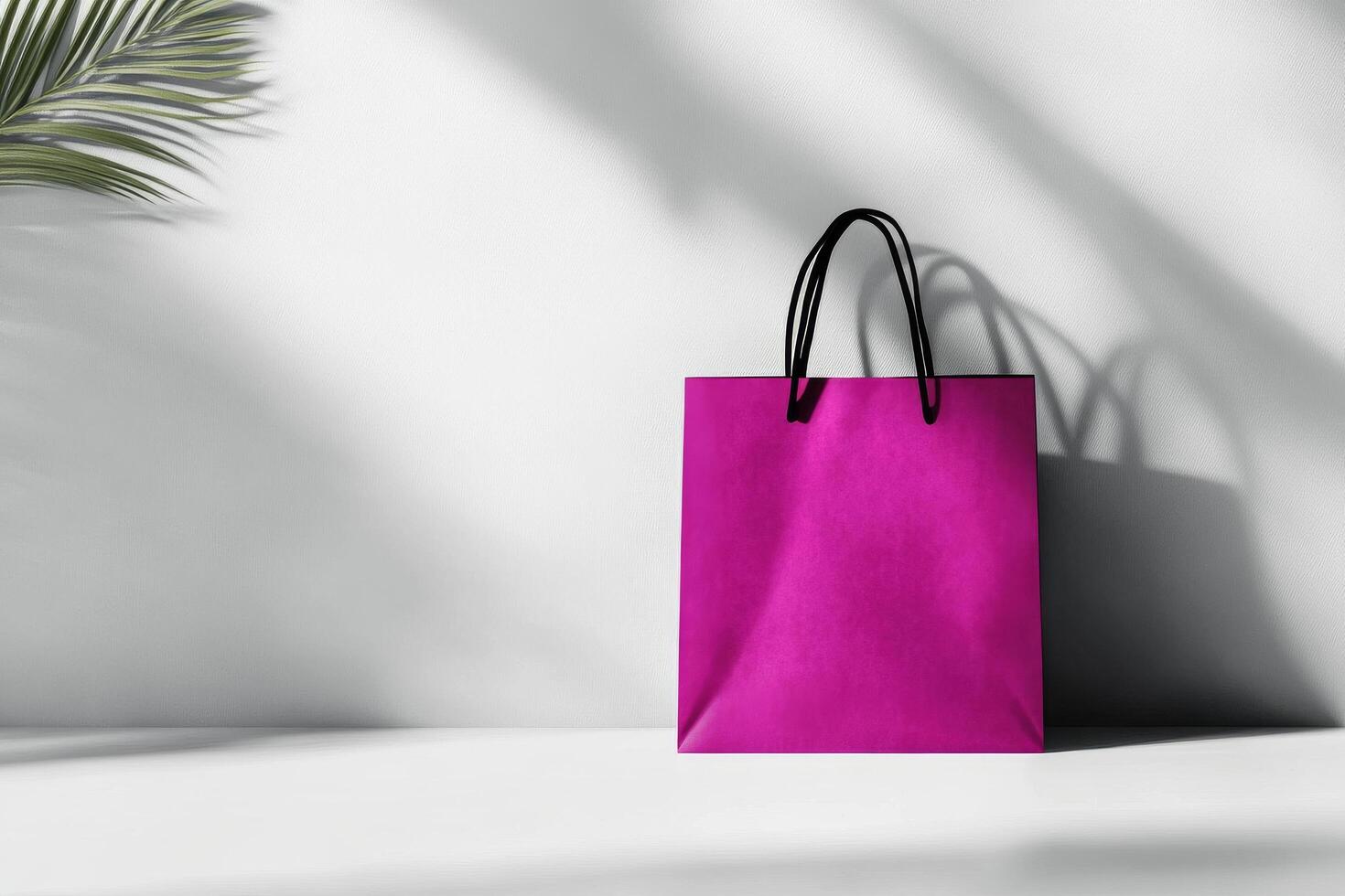 Stylish Pink Shopping Bag Displayed Against a Minimalist Background With Shadows photo