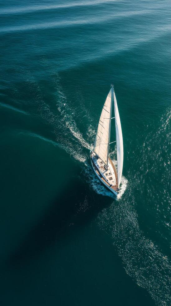 Sailing Yacht Gliding Across Calm Blue Waters in Bright Sunlight on a Clear Day photo
