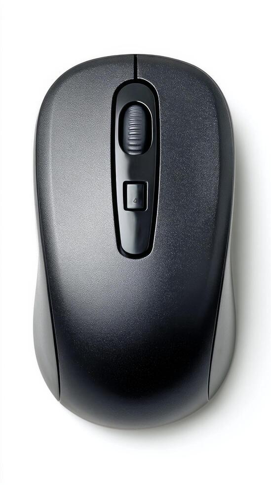 Black Wireless Mouse on a Light Surface Showcasing Ergonomic Design and Functionality. photo