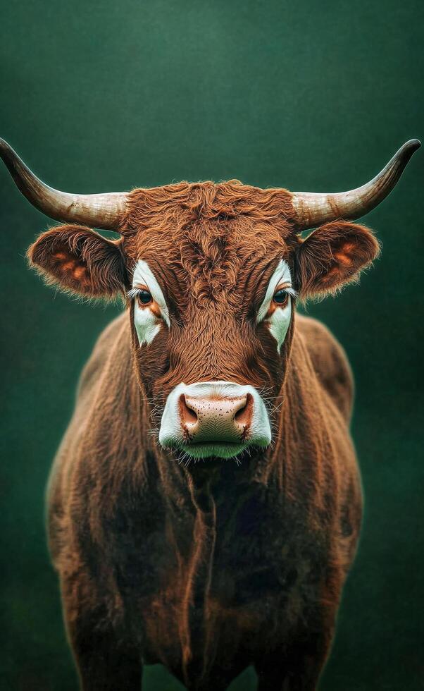 Cow Standing in a Lush Green Field Looking Directly at the Viewer During a Sunny Day. photo