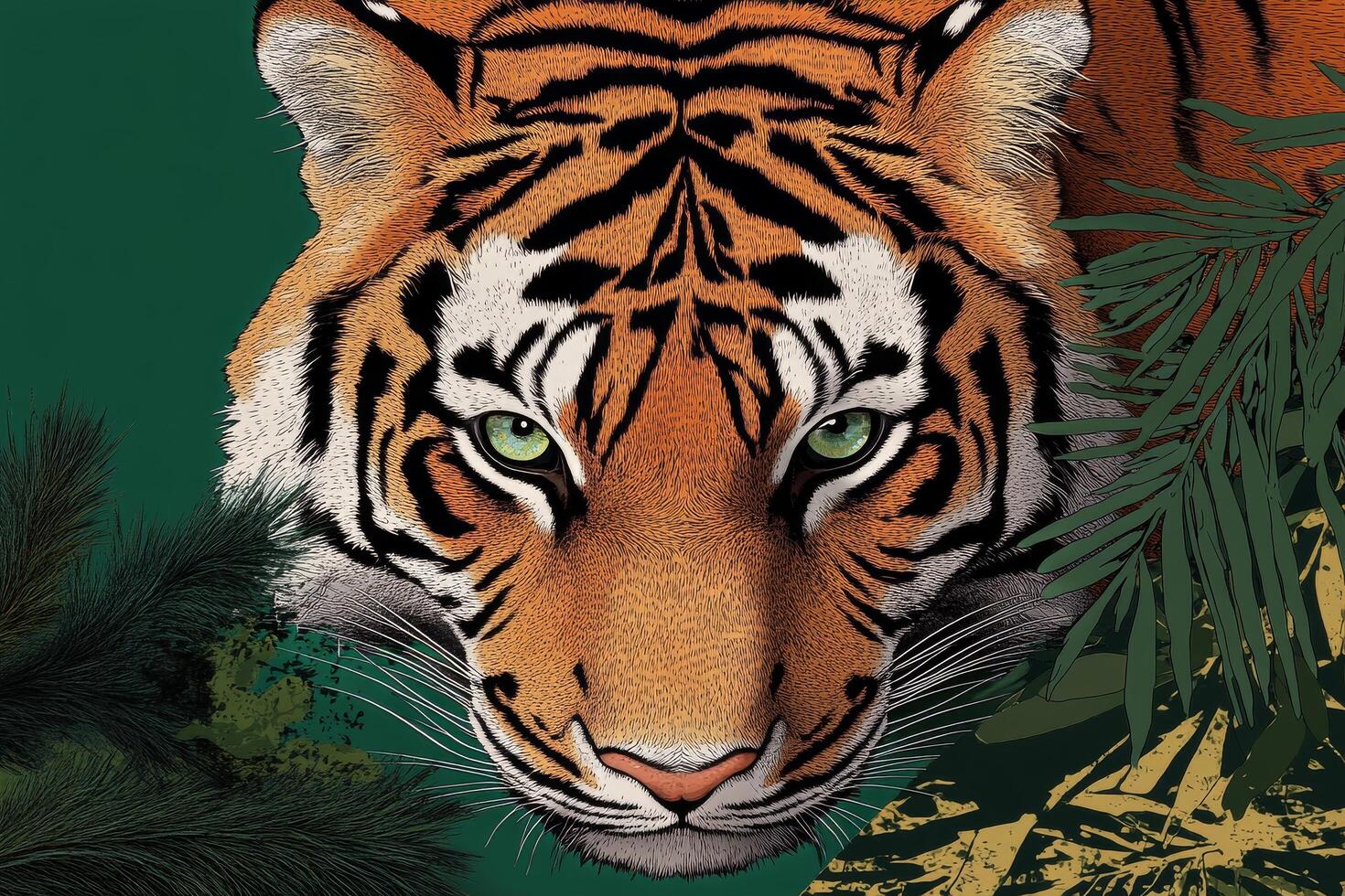 Majestic View of a Tiger Displaying Intense Gaze in the Wild at Sunset. photo