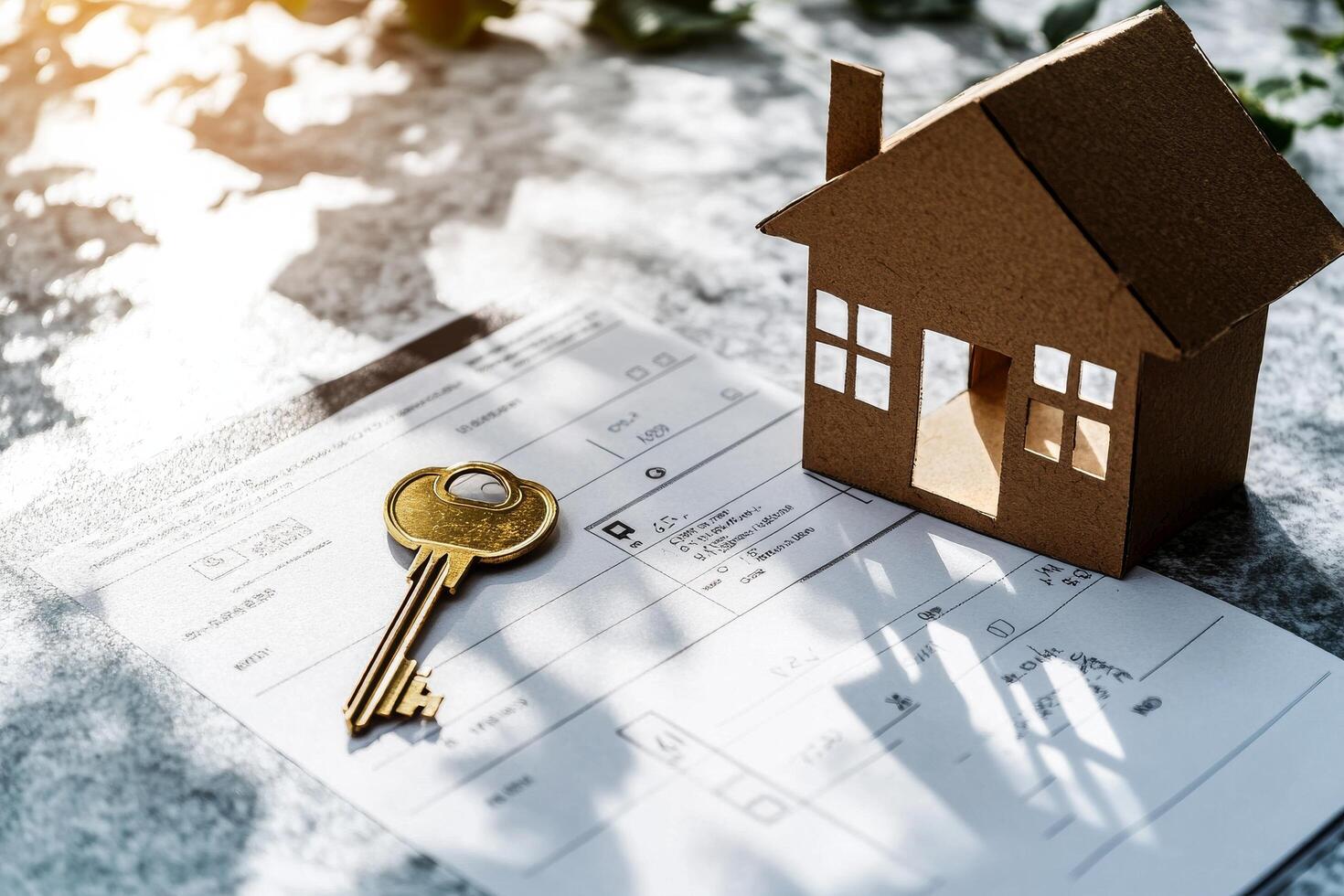 New Home Ownership Journey Begins With a Key and Contract on a Sunny Day photo