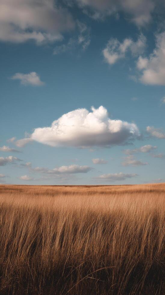 Vast Golden Fields Under a Bright Blue Sky With Fluffy Clouds Moving Slowly photo