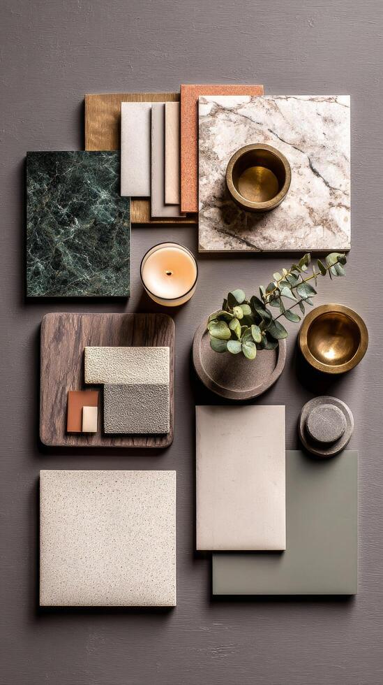 Materials Collection With Textures and Colors for Design Projects on a Neutral Surface. photo