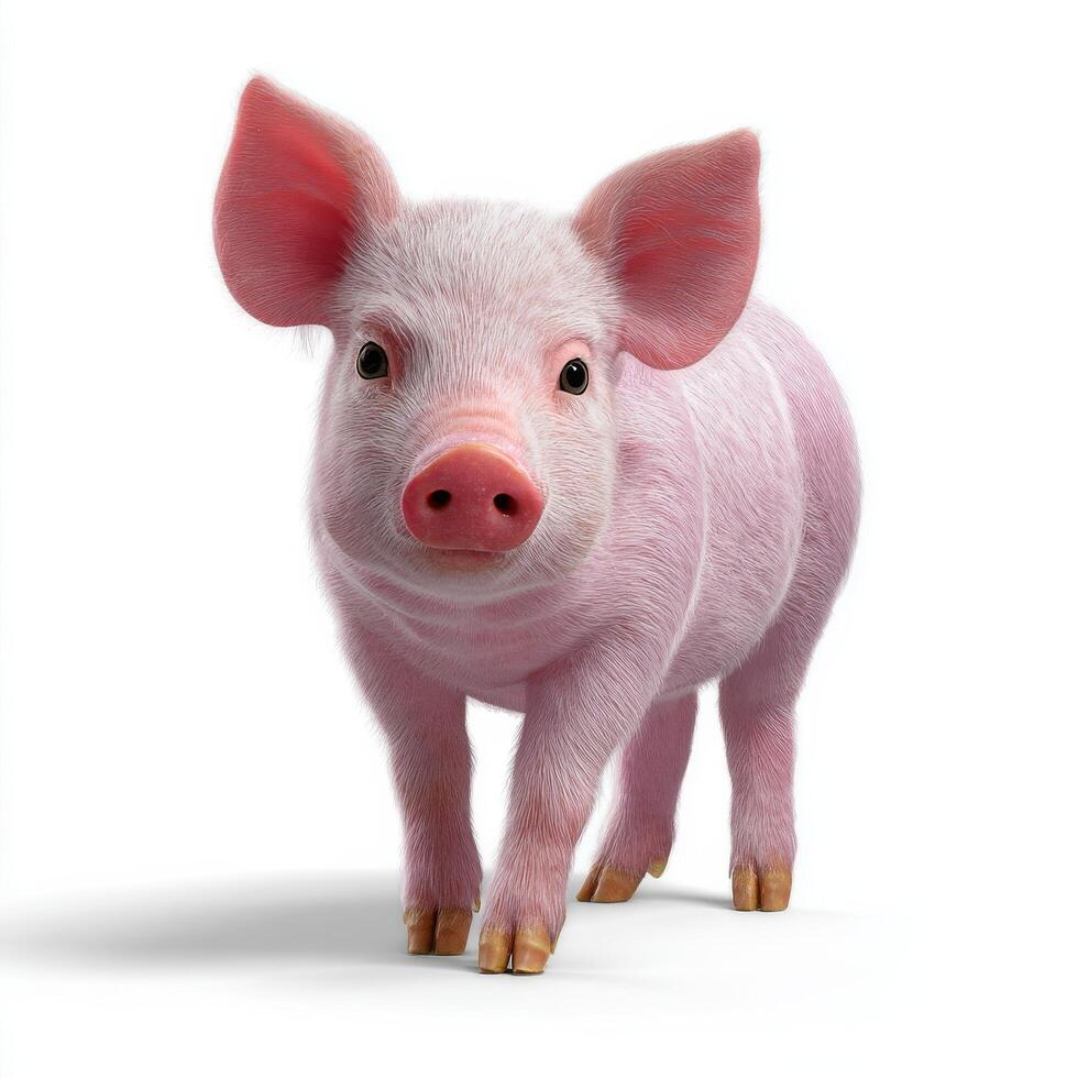 Young Piglet Standing on a White Background During a Sunny Day photo