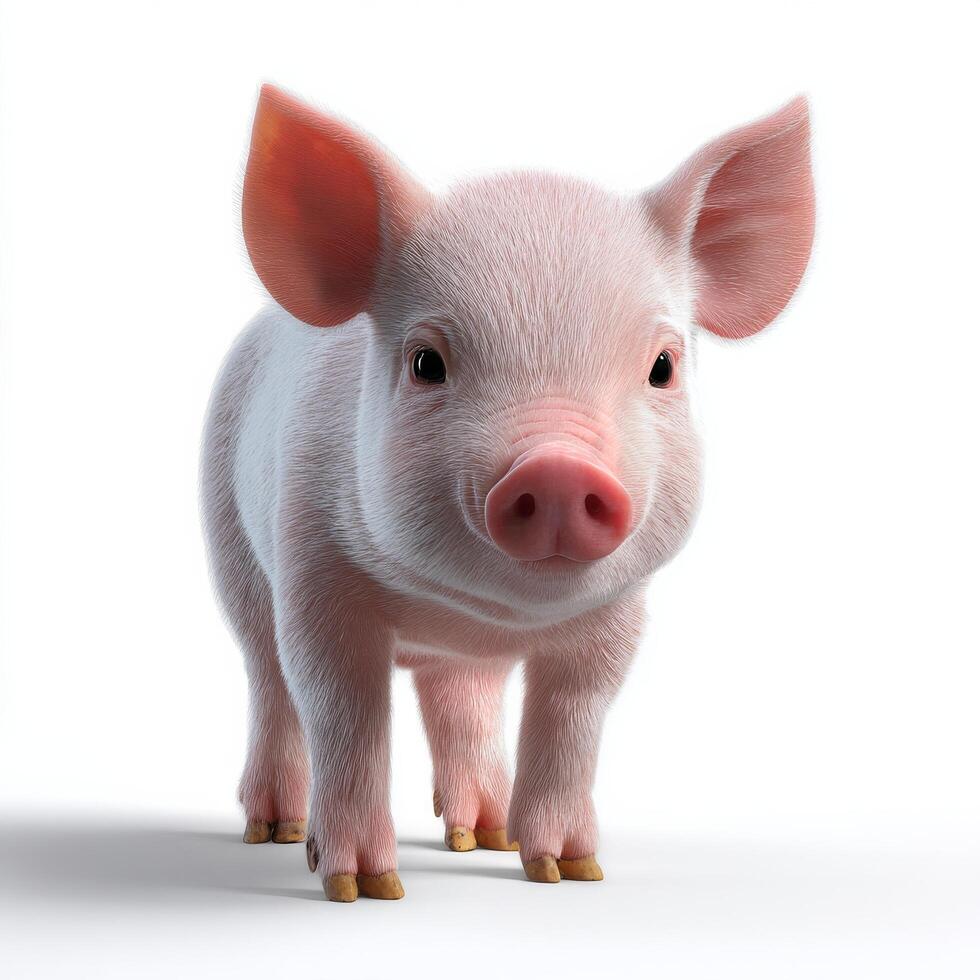 Cute Piglet Standing and Looking Directly at the Viewer in a Bright Setting on a Clear Day photo