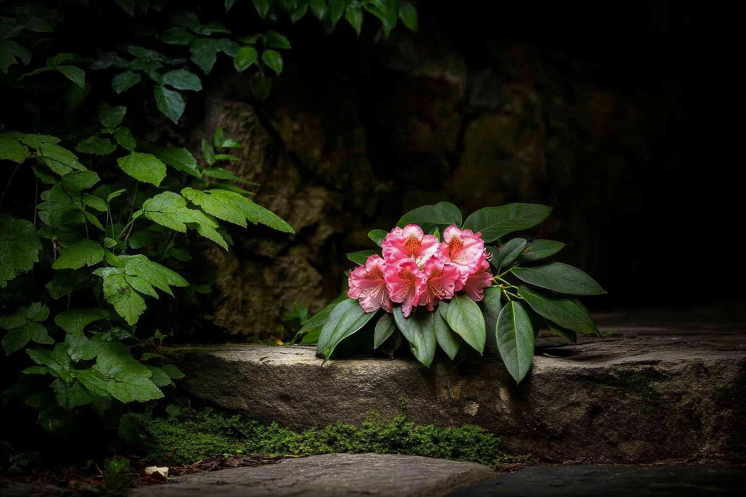 Colorful Flowers Blooming in a Well-Maintained Garden With Stone Walls and Lush Greenery. photo