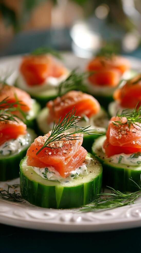 Delicious Cucumber Bites With Smoked Salmon and Dill for a Fresh Appetizer photo