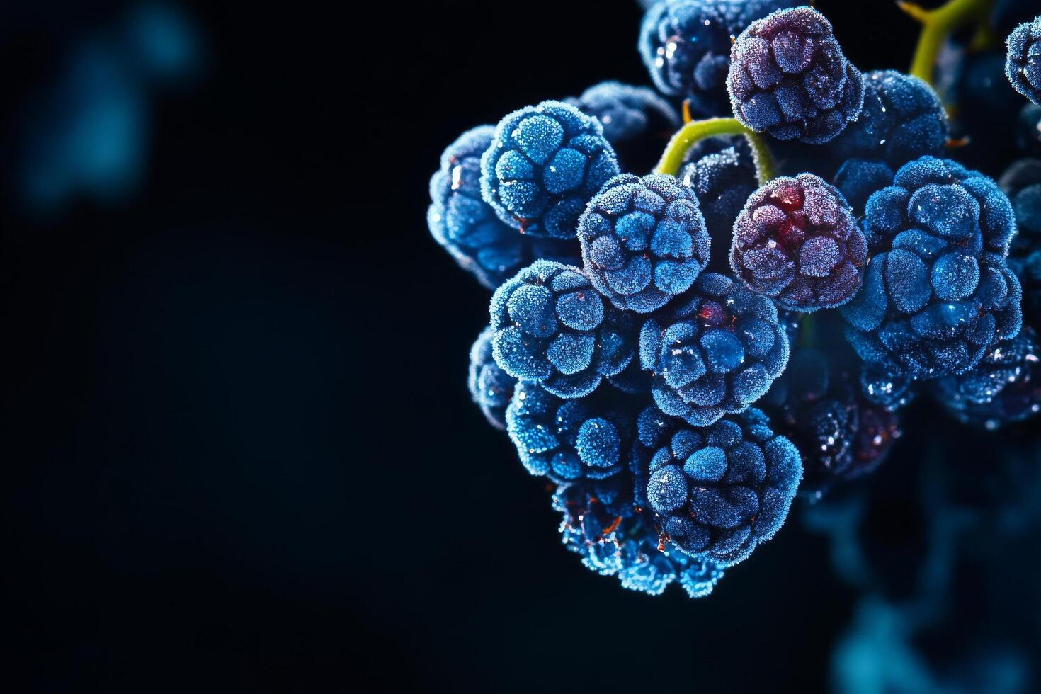 Berries Covered in Frost Captured in Close-Up Against a Dark Background. photo