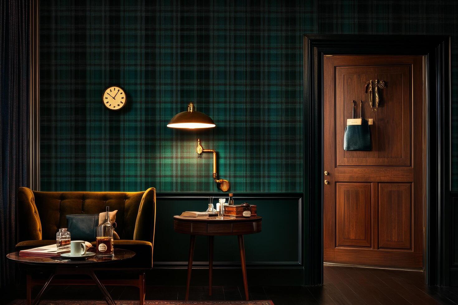 Cozy Living Space With Stylish Decor and Warm Lighting in an Inviting Atmosphere During Evening Hours photo