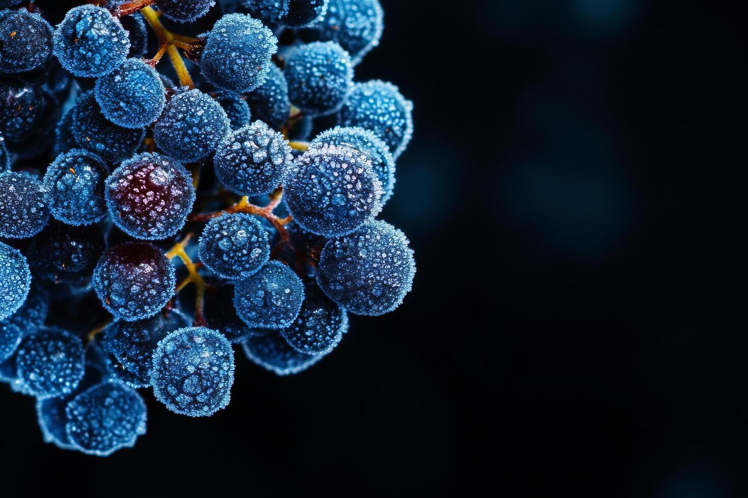 Fresh Blueberries With Droplets in a Close-Up Shot Showcasing Their Natural Texture and Freshness. photo
