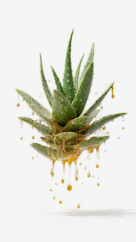 Aloe Vera Plant Dripping With Golden Nectar on a White Background photo