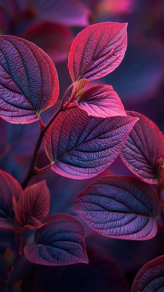 Colorful Leaves Illuminated by Soft Light in a Natural Environment During Twilight Hours photo
