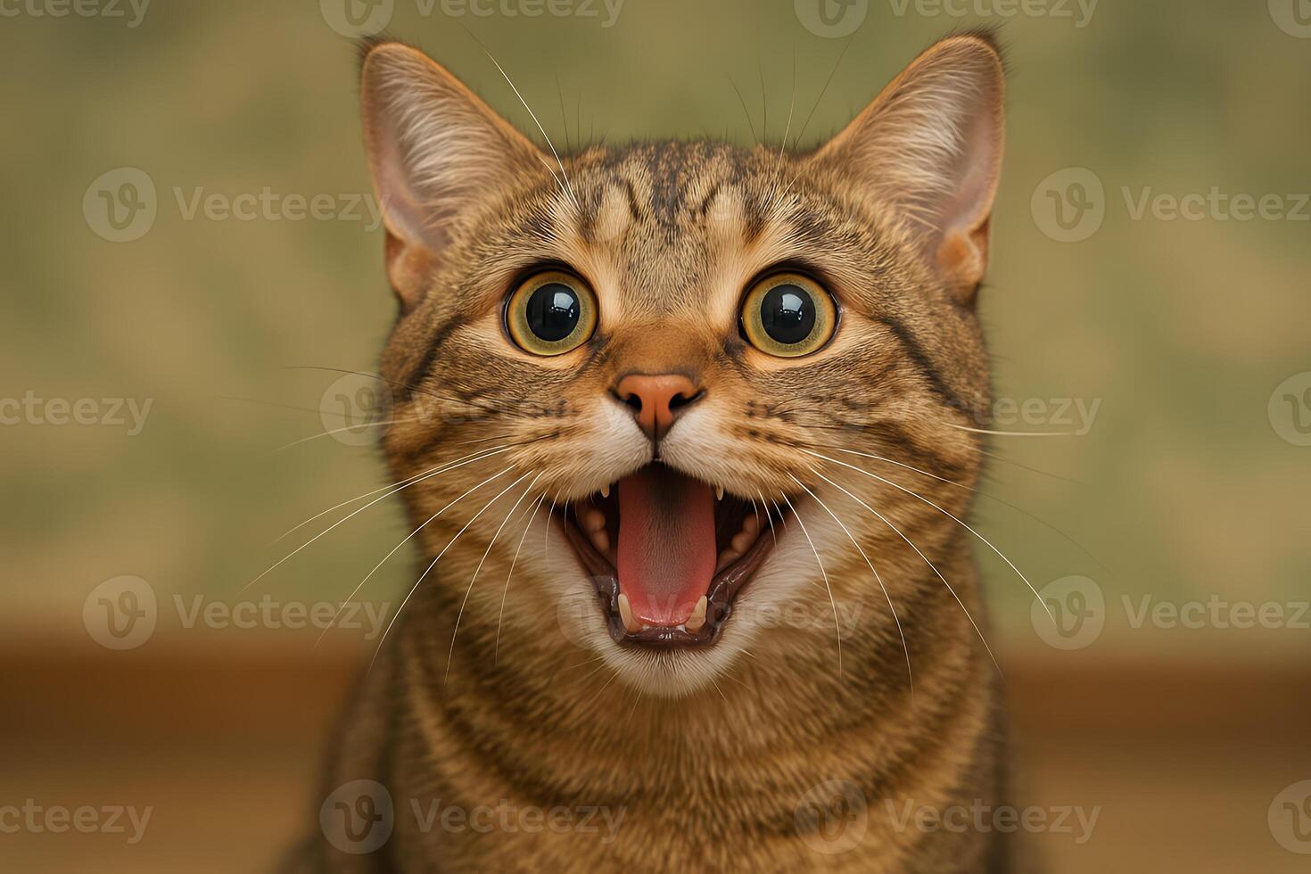 A cat is looking up with its mouth open photo