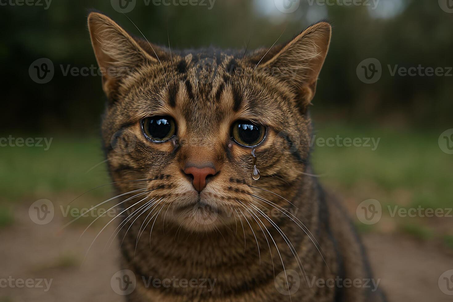 A close up of a cat with a sad face photo