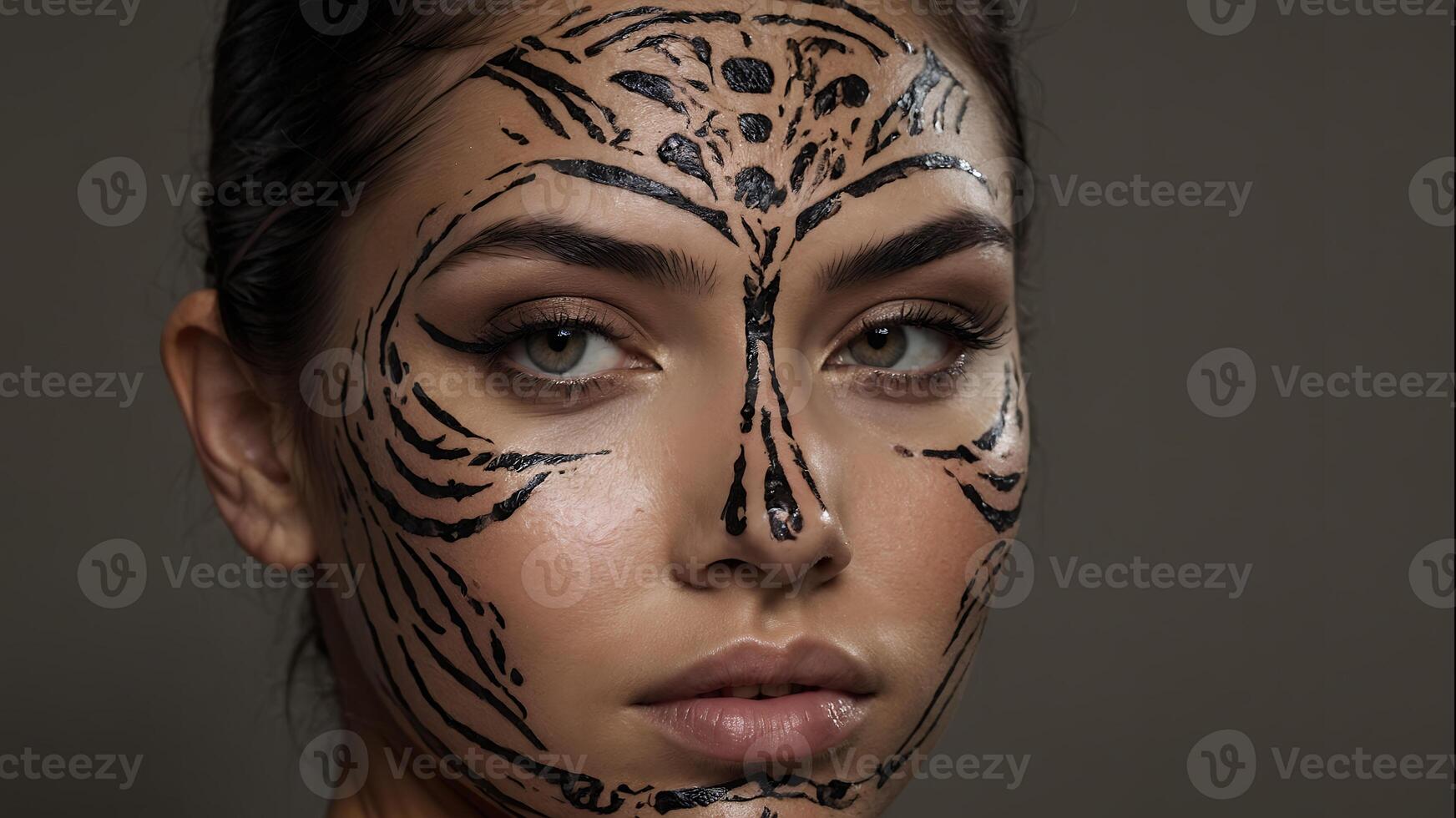 A woman with a face painted with animal designs photo