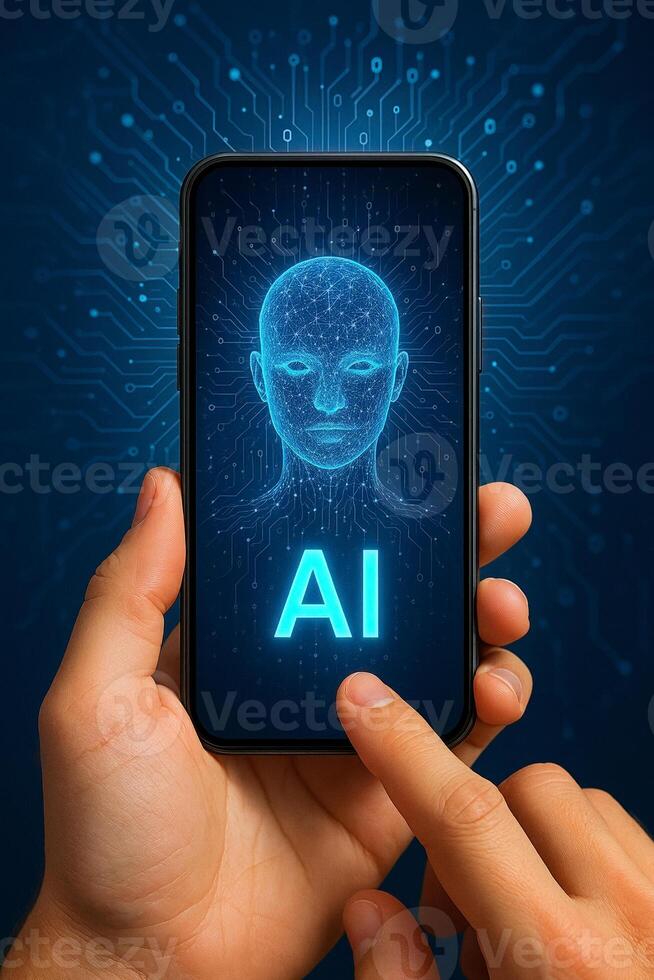 A person holding a smartphone with ai on the screen photo
