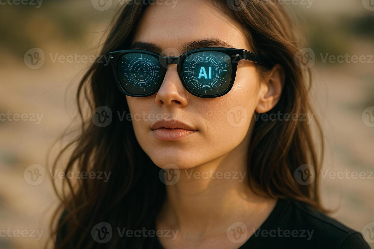 A woman wearing sunglasses with the word ai on them photo