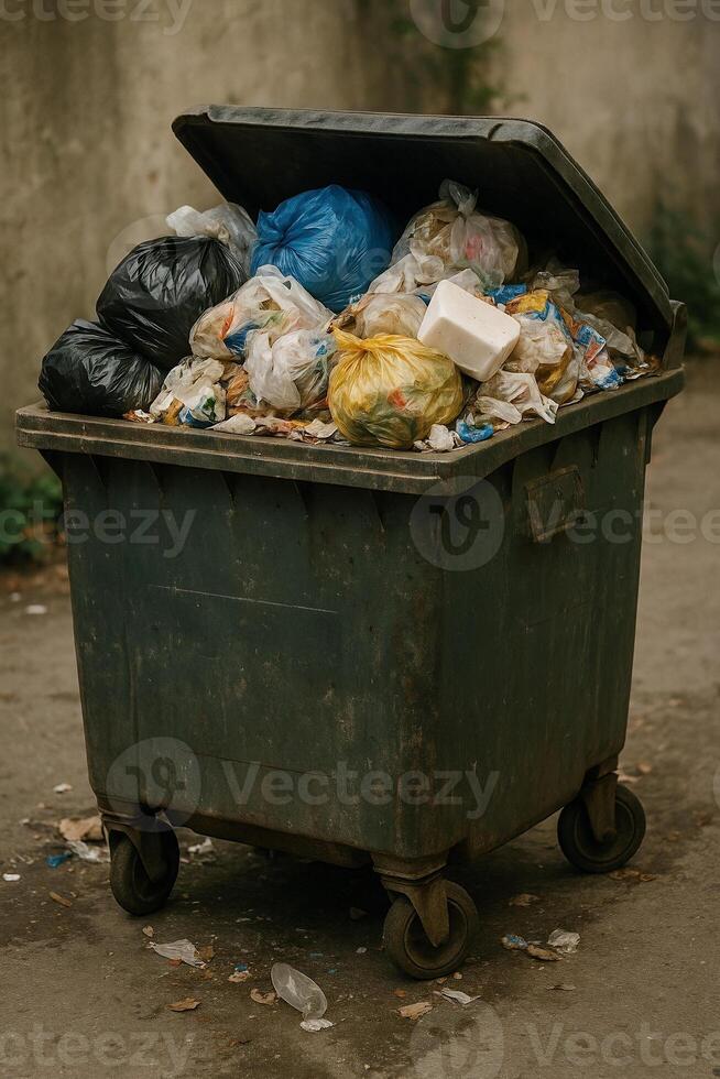 A trash can full of garbage photo