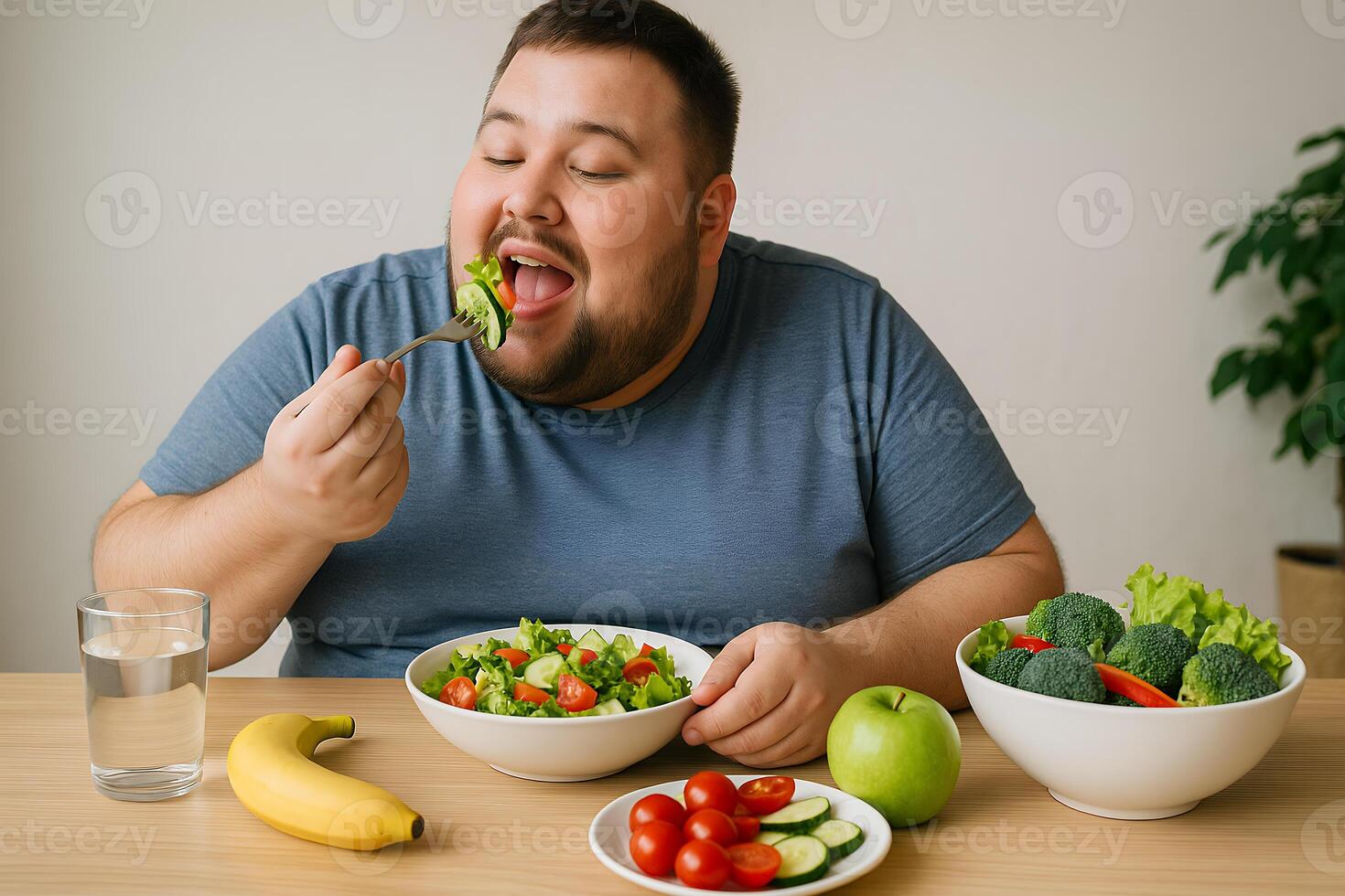A man eating a salad with vegetables and fruit photo