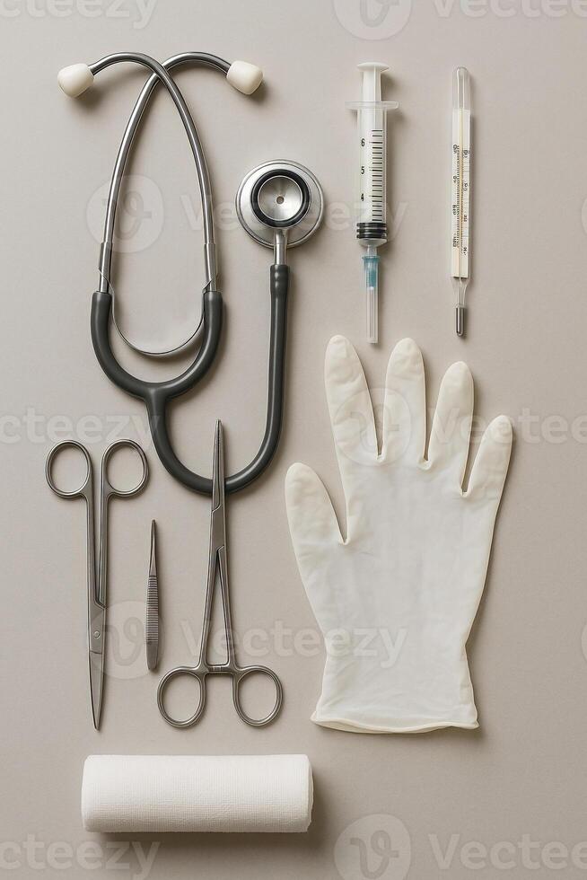 Medical supplies on a table photo