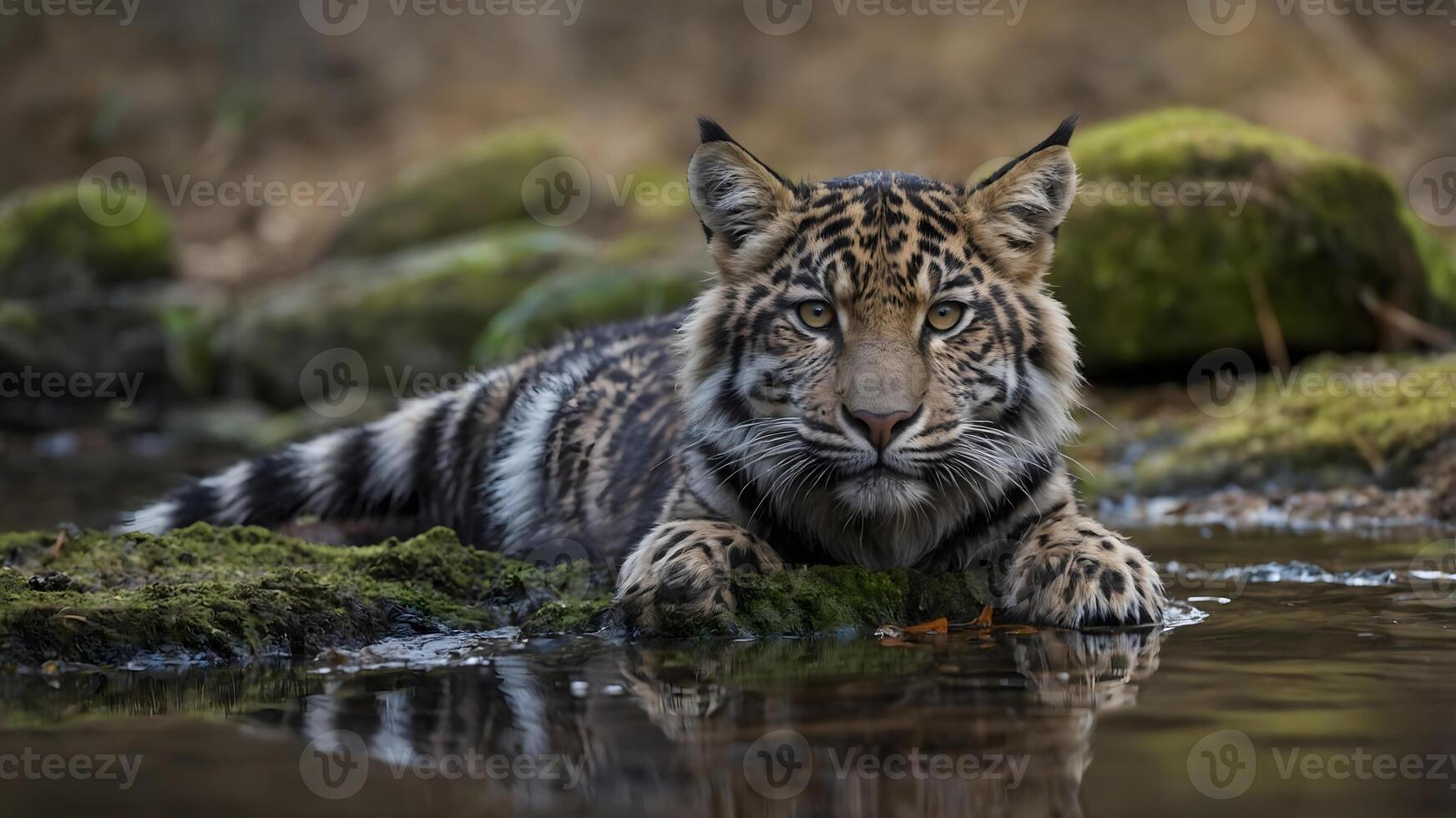 A tiger is sitting in the water photo