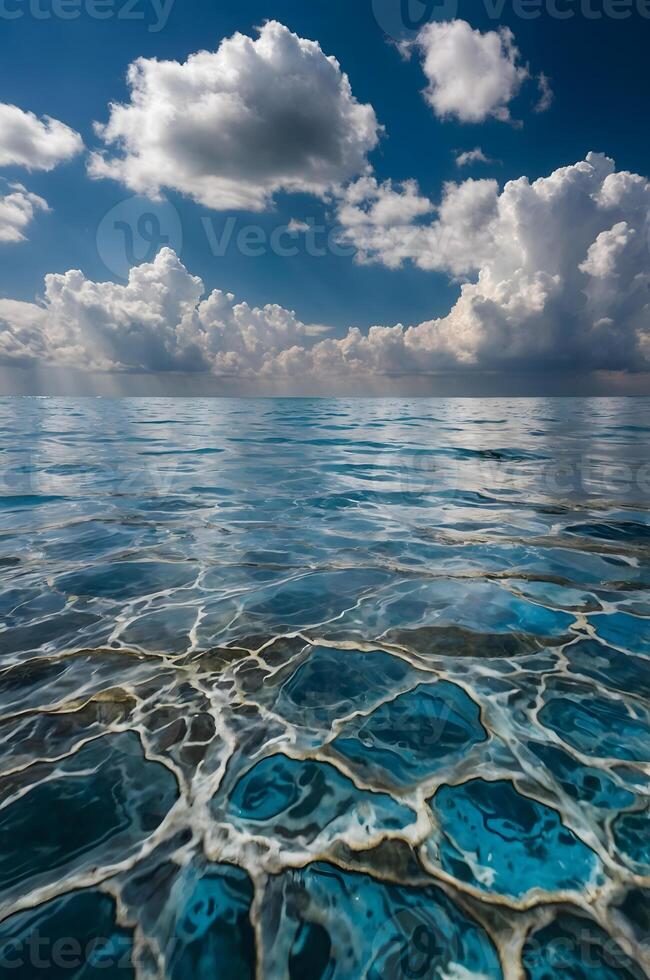 Blue water with clouds and sky photo