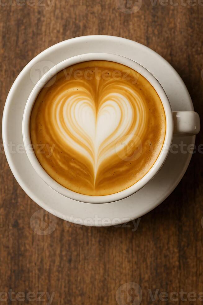 A cup of coffee with a heart shape in the foam photo