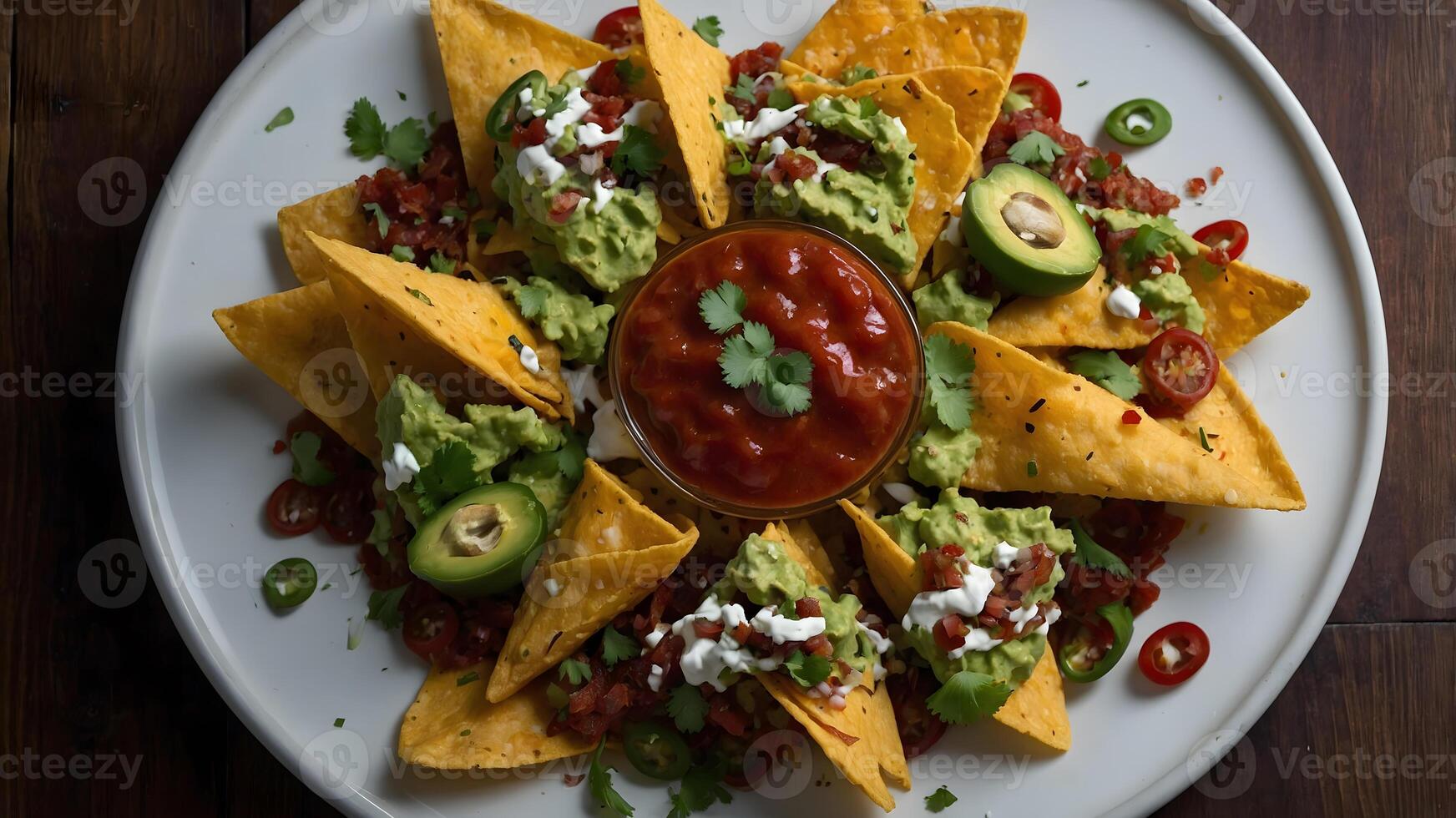 Nachos with guacamole and salsa photo