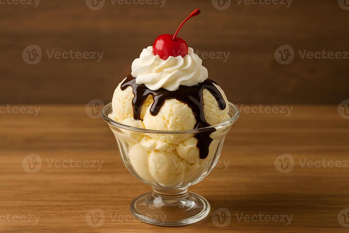 Ice cream sundae with cherry on top photo