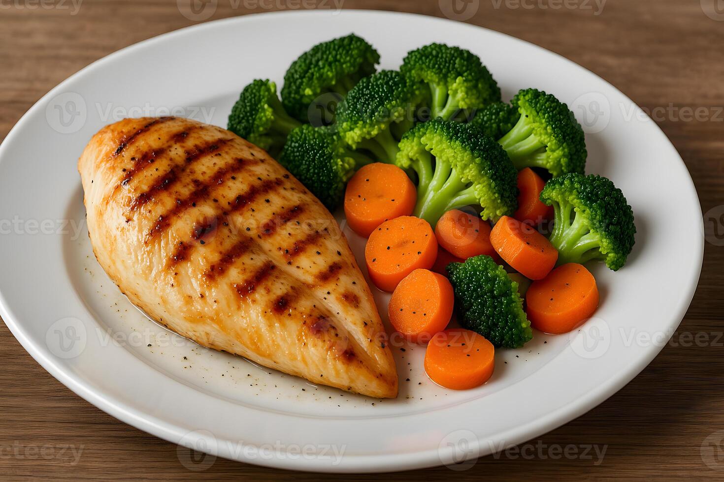 A plate of food with a chicken breast and broccoli photo