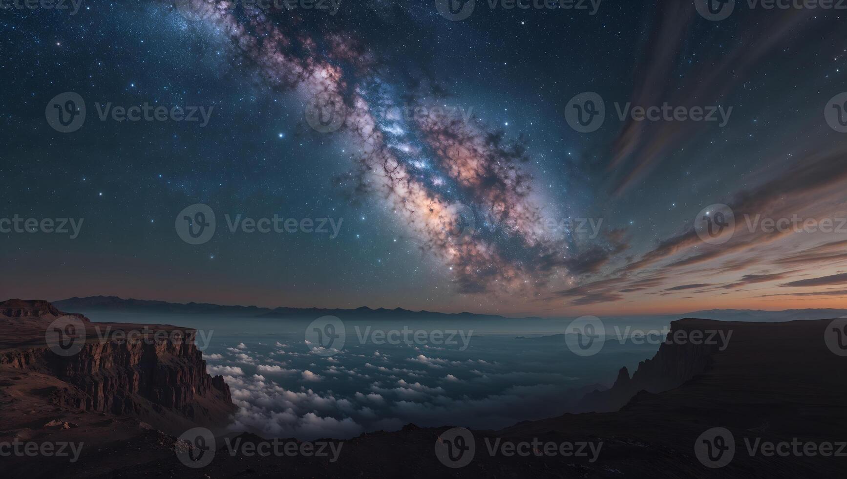 The milky way over the clouds in the night sky photo