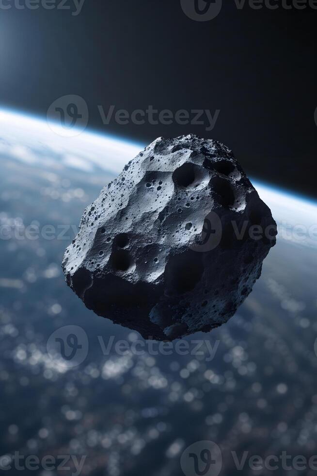 An asteroid flying over the earth photo