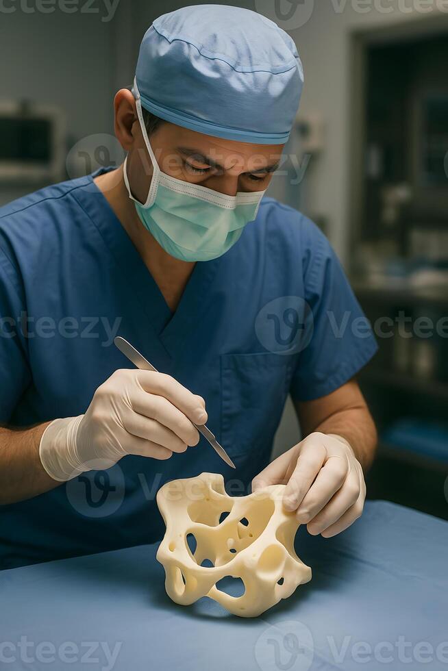 A surgeon is working on a model of a human skull photo
