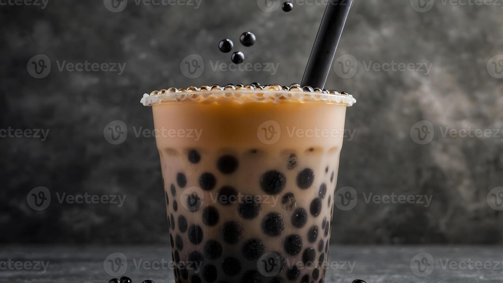 Bubble tea with black tea and black beans photo