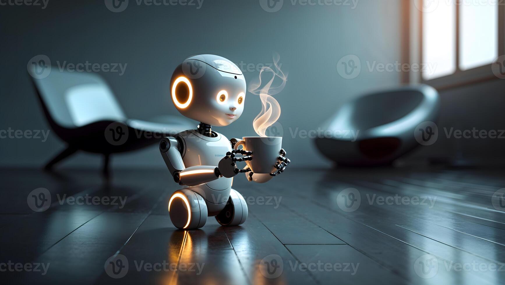 A robot holding a cup of coffee photo