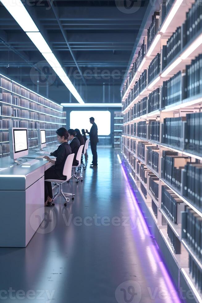 A library with people working on computers photo
