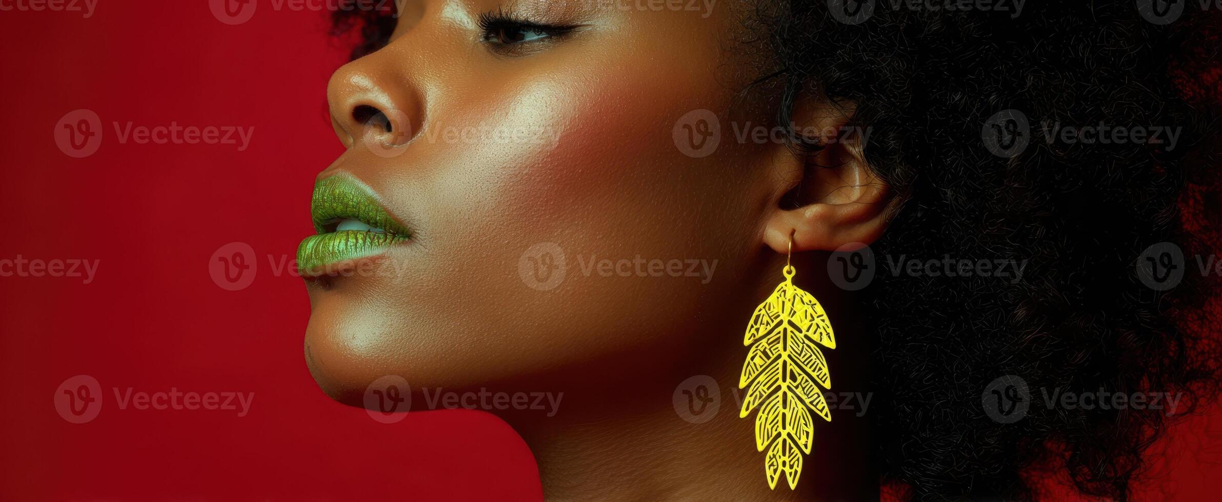The Stunning Woman Showcasing Bold Green Makeup and Yellow Earrings photo