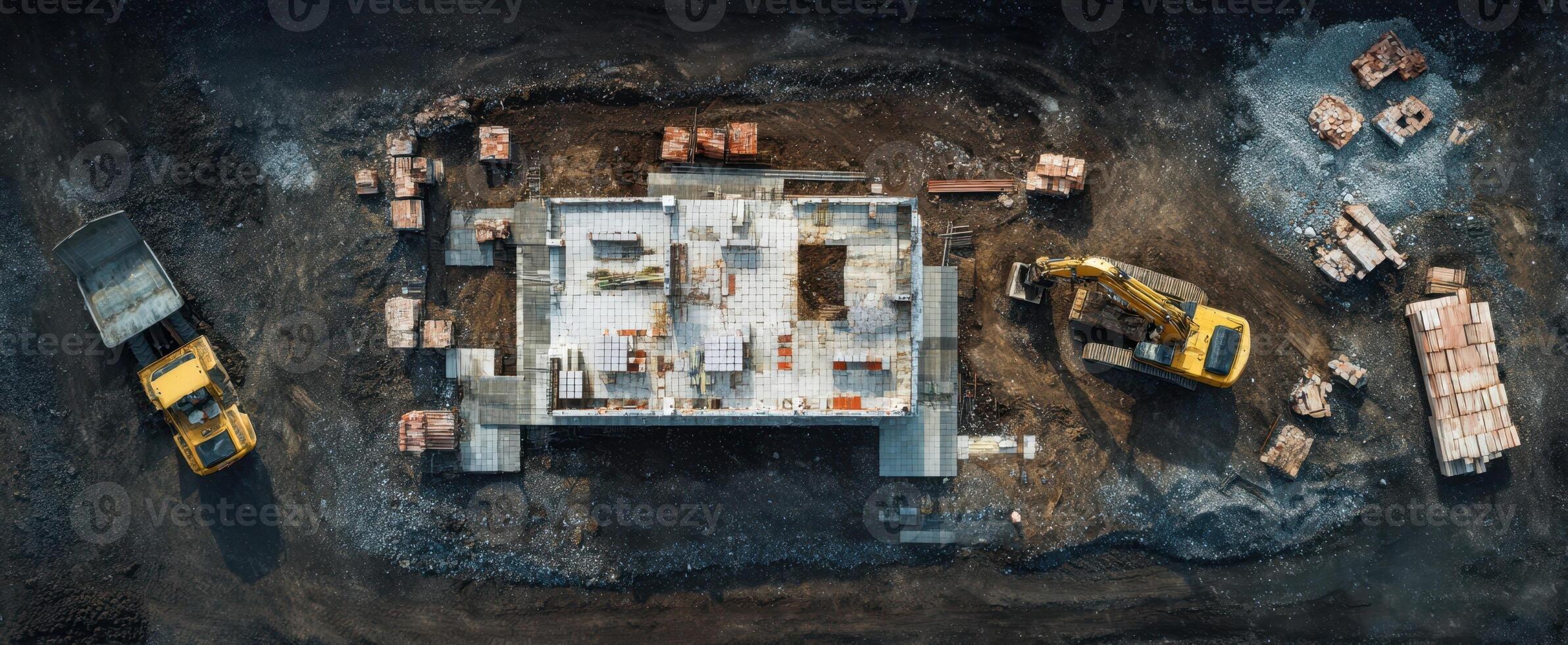 The construction site showcasing heavy machinery in action during infrastructure development. photo