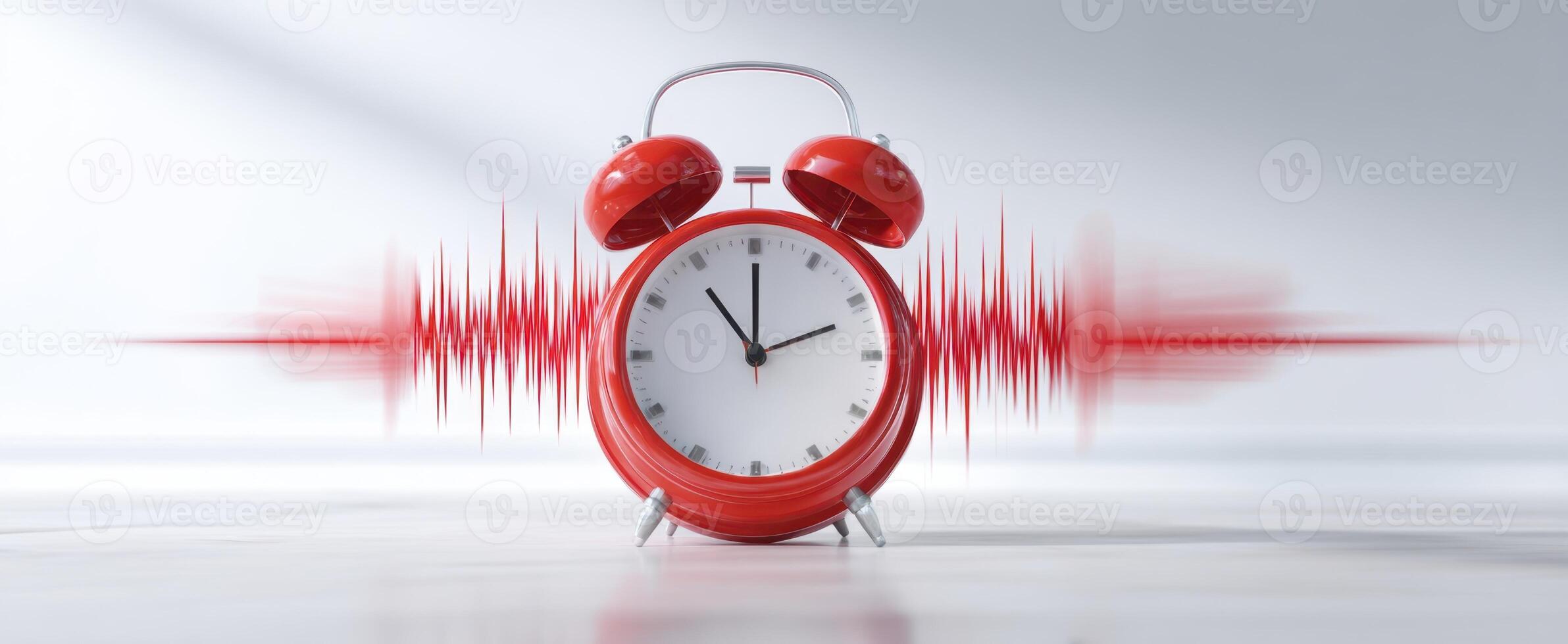 The alarm clock symbolizing urgency with sound waves illustrating alertness. photo
