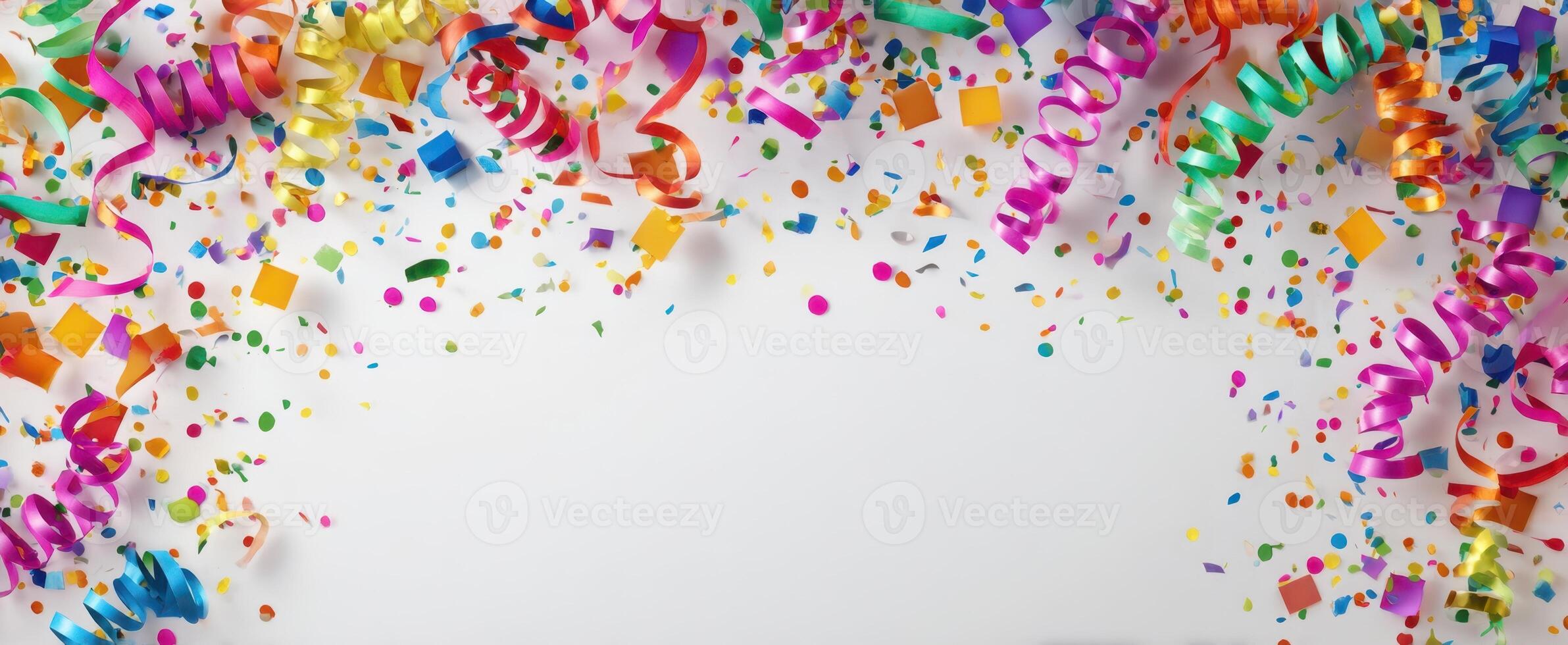 The vibrant streamers and confetti creating a festive celebration backdrop. photo
