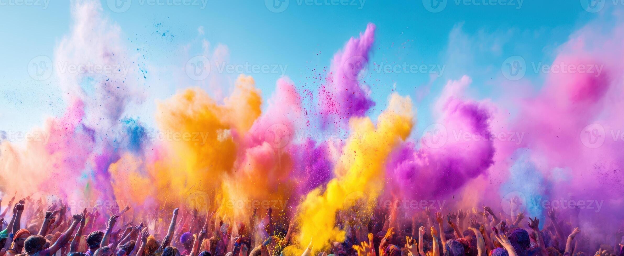 The vibrant celebration of colors at a joyful festival gathering. photo