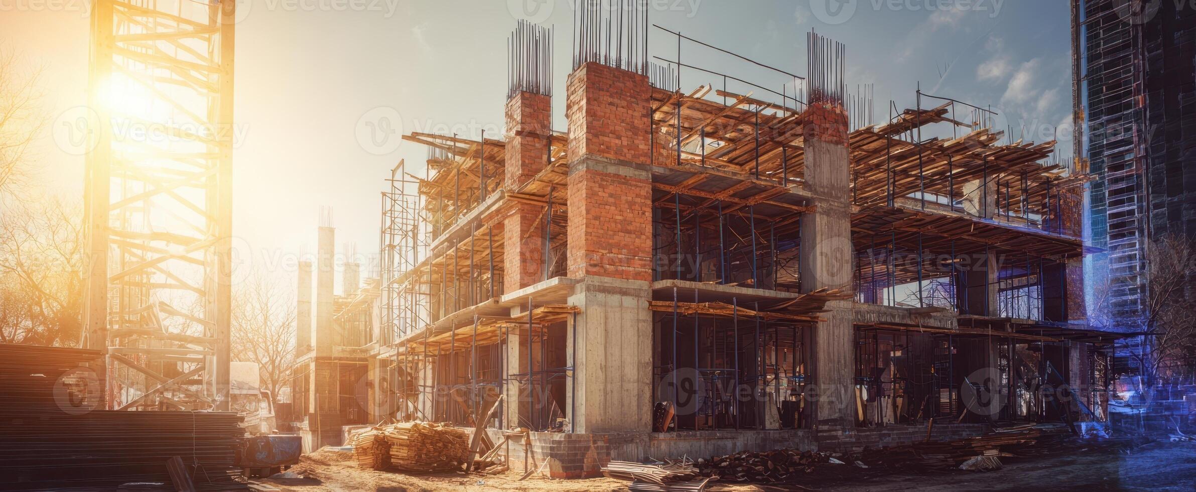The construction site showcasing modern building techniques and materials in progress. photo