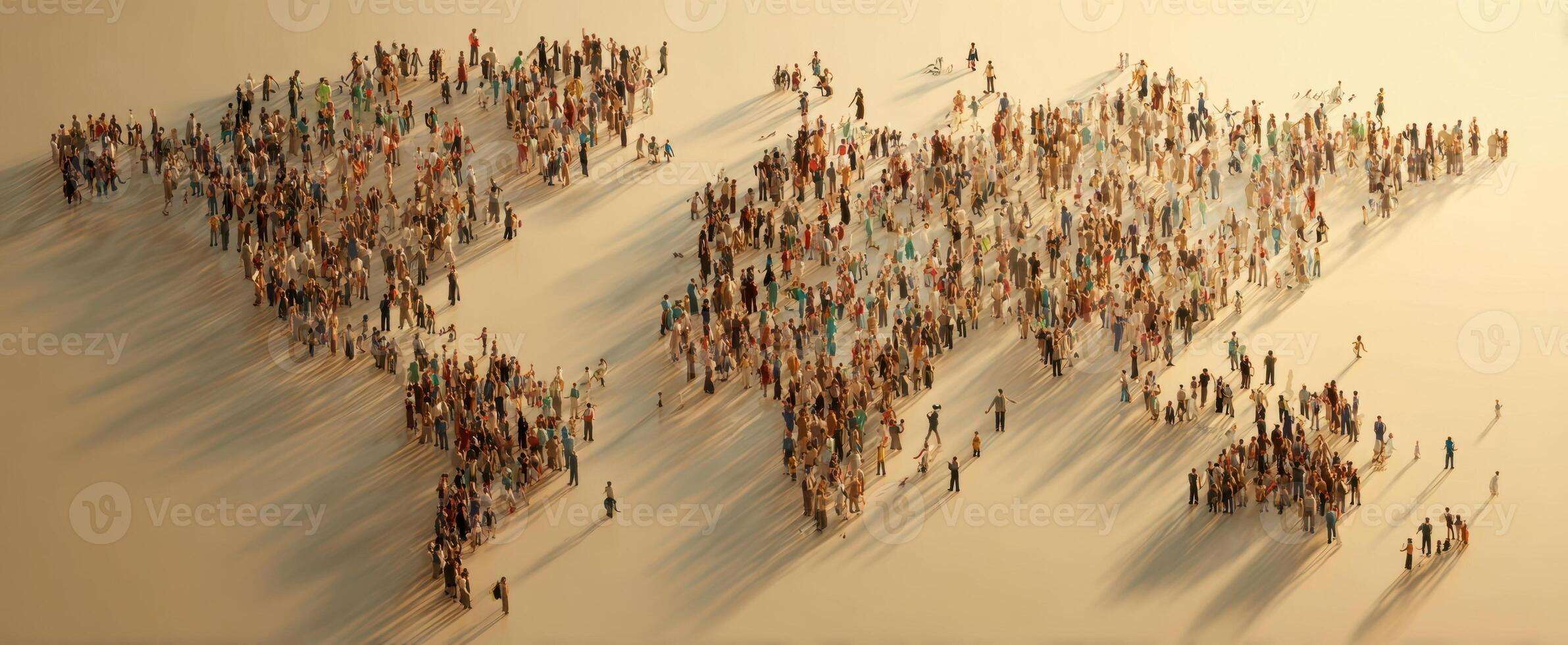 The people forming a world map silhouette in a creative representation. photo