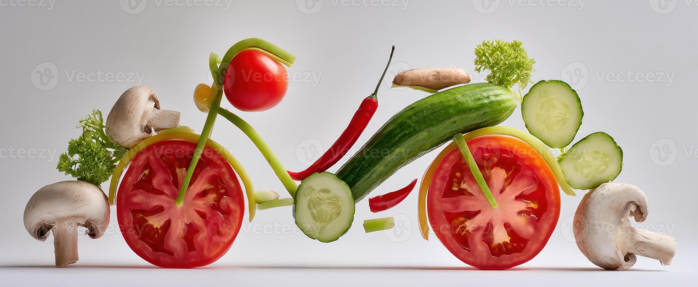 The Creative Vegetable Bicycle Art Using Fresh Ingredients for Whimsical Presentation photo