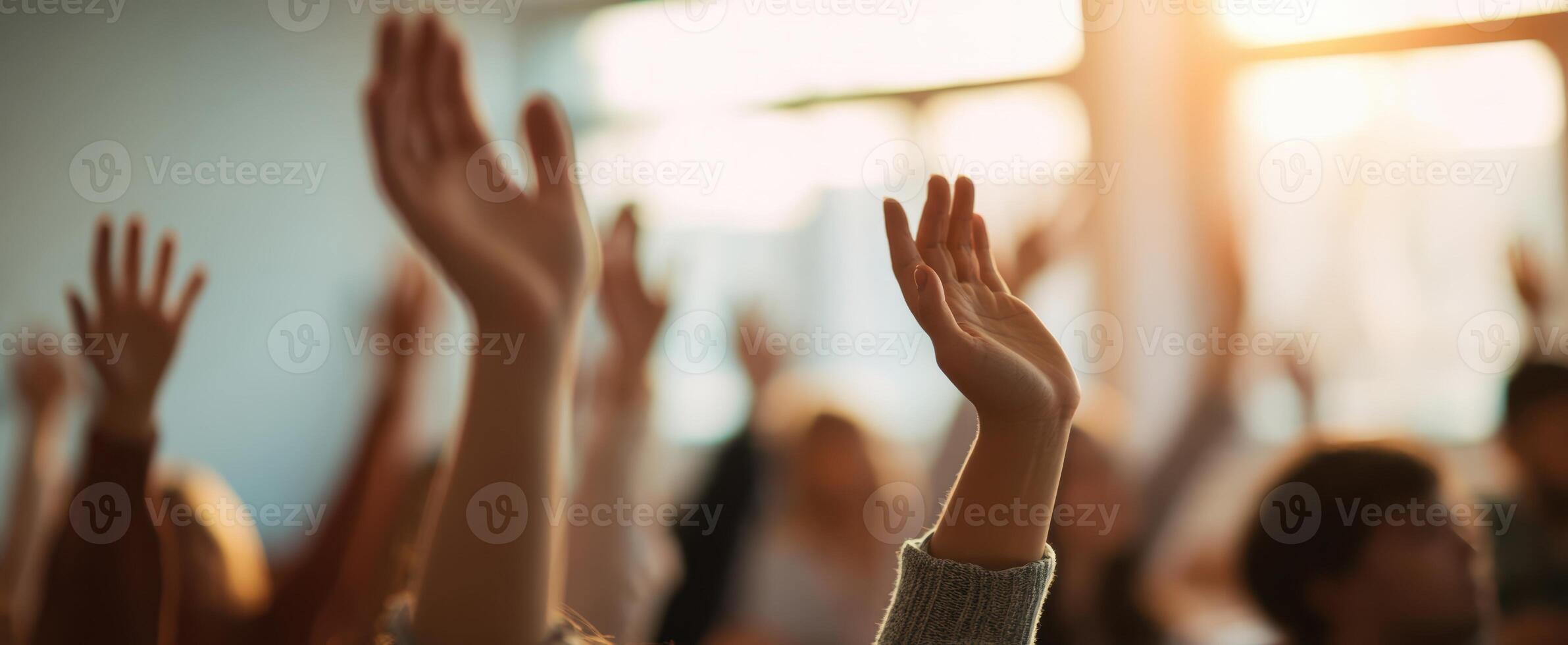 The Enthusiastic Hands Raised for Engagement in a Learning Environment photo