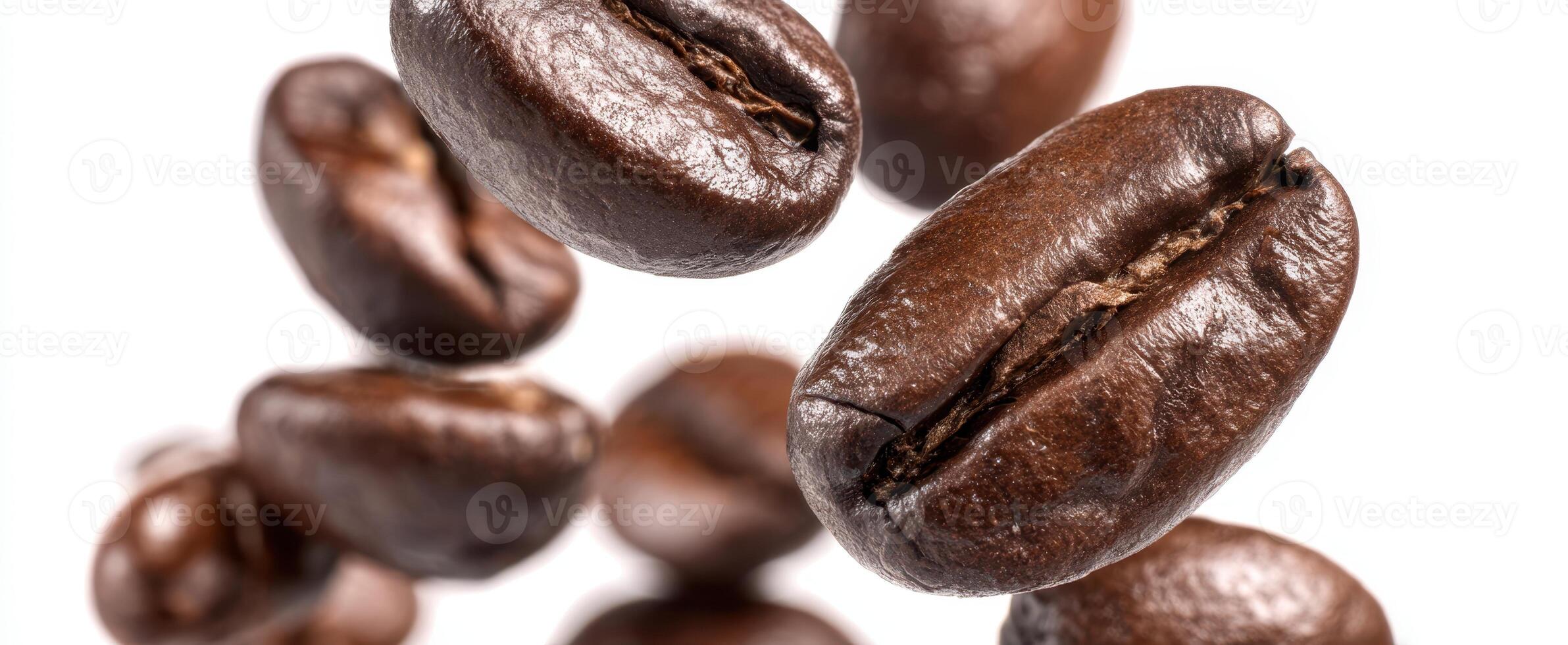 The floating coffee beans showcasing freshness and rich aroma in motion. photo