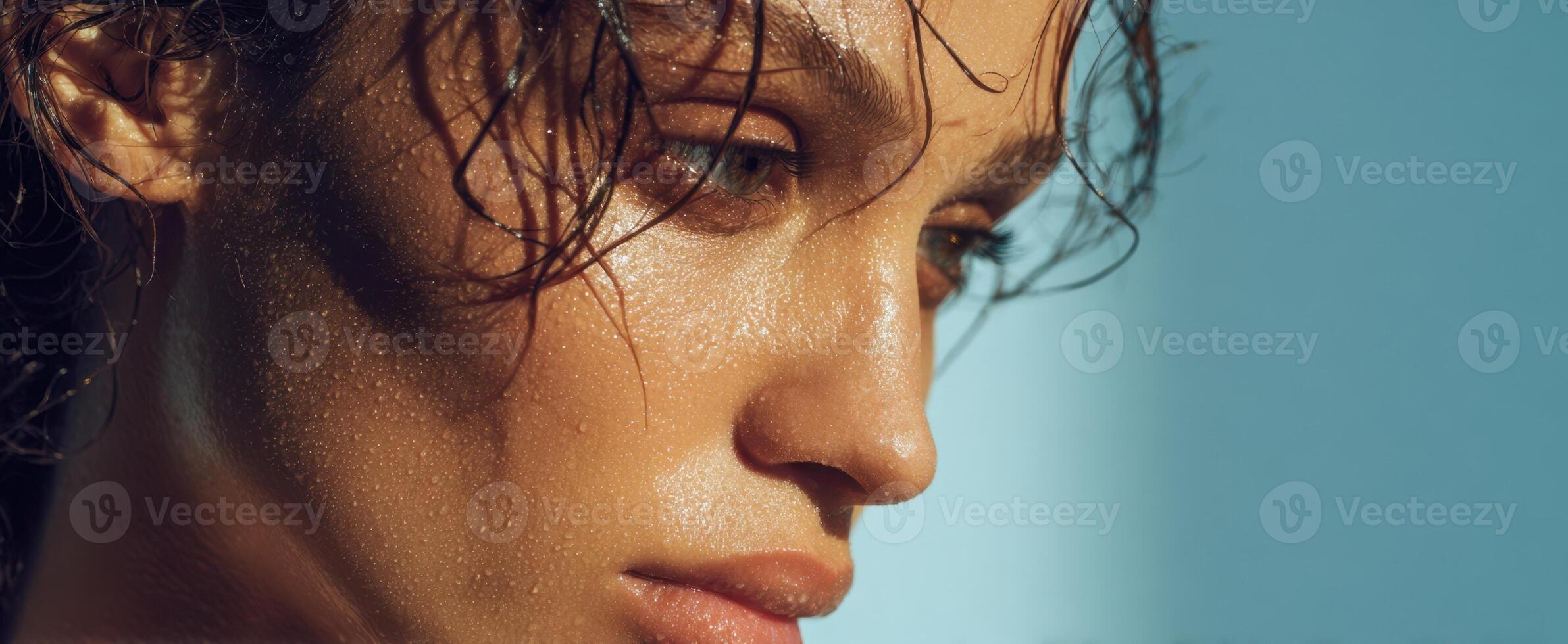 The captivating beauty of a serene, glowing woman's portrait amidst soft light. photo