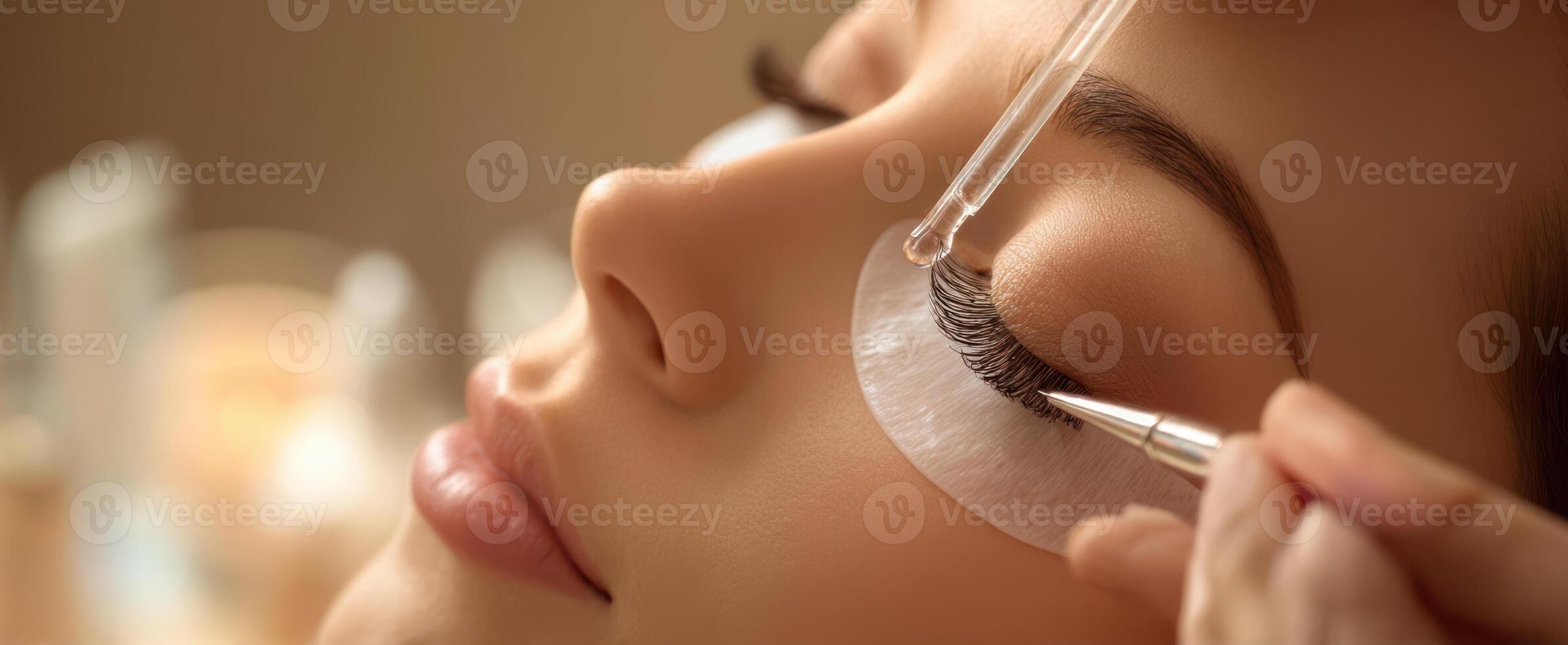 The beauty treatment featuring a woman getting eyelash extensions in a salon setting. photo
